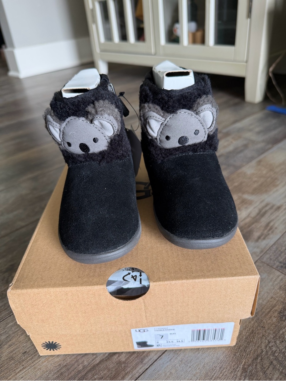 UGG Kids Black Koala Trim Suede Booties